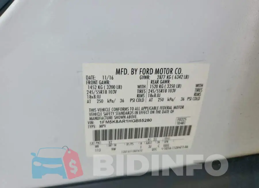 1FM5K8AR1HGB55280 Photo# 12