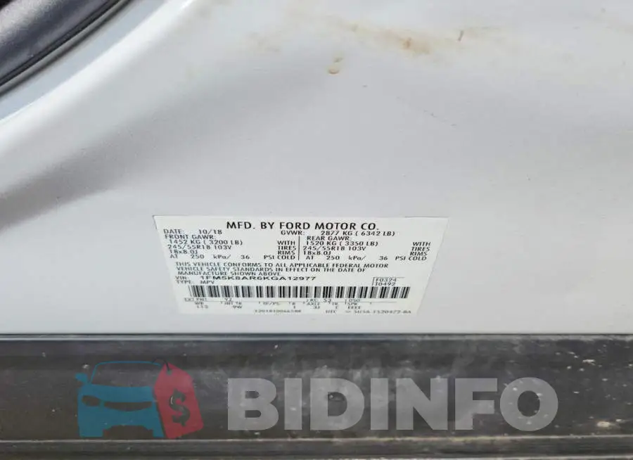 1FM5K8AR6KGA12977 Photo# 12