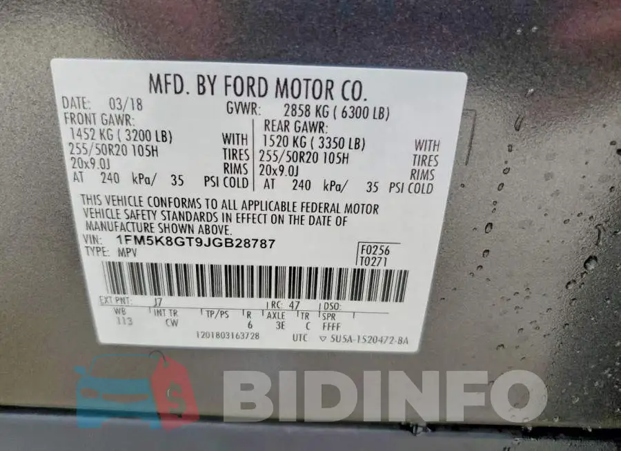 1FM5K8GT9JGB28787 Photo# 13