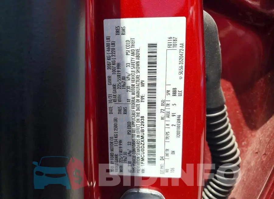 1FMCU0DZXMUB12938 Photo# 13