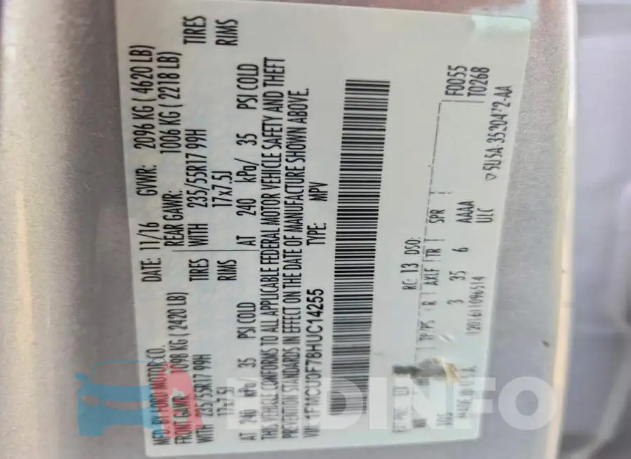 1FMCU0F78HUC14255 Photo# 13