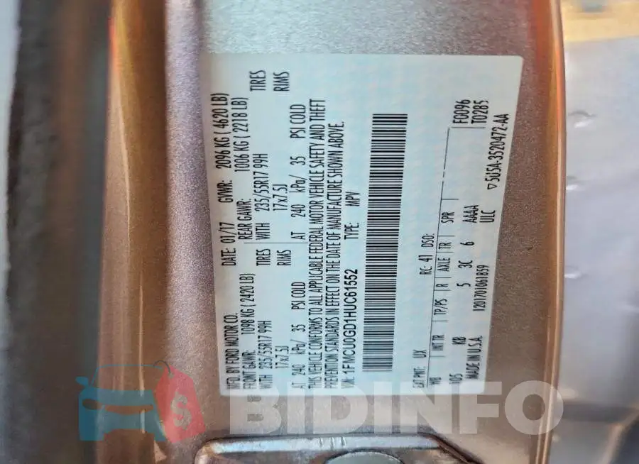 1FMCU0GD1HUC61552 Photo# 13