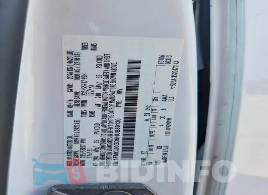 1FMCU0GD6HUB89120 Photo# 12