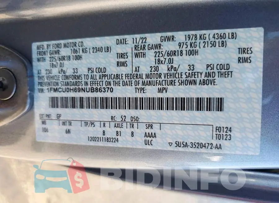 1FMCU0H69NUB86370 Photo# 13