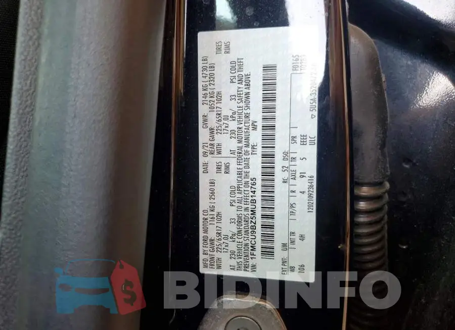 1FMCU9BZ5MUB14765 Photo# 13