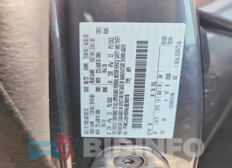 1FMCU9H90NUB36018 Photo# 13