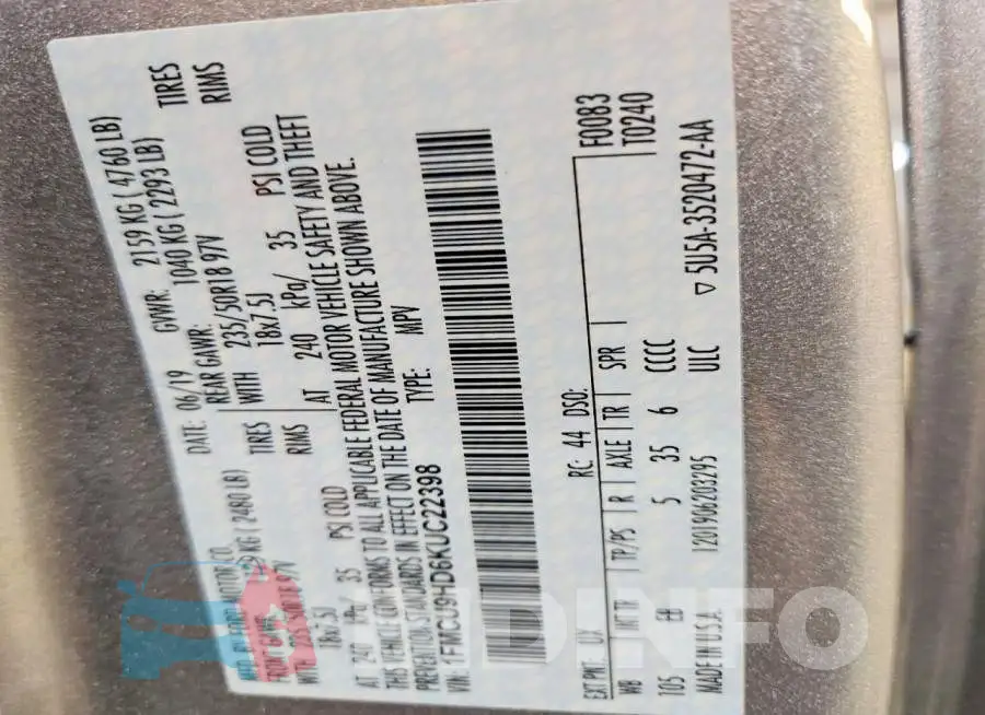 1FMCU9HD6KUC22398 Photo# 12