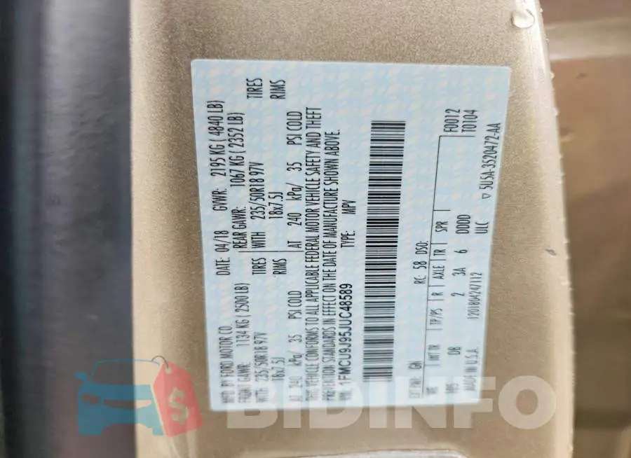 1FMCU9J95JUC48589 Photo# 13