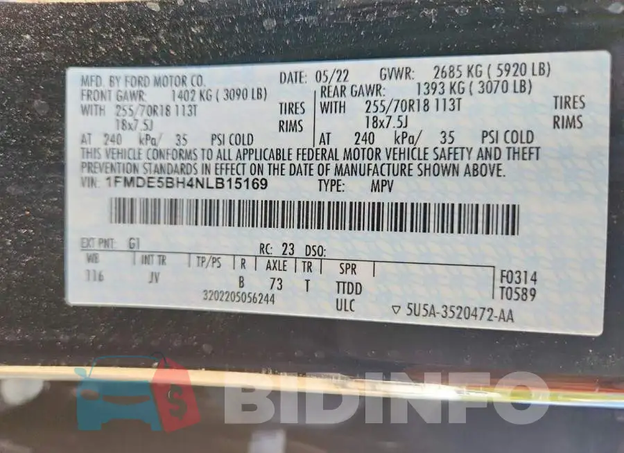 1FMDE5BH4NLB15169 Photo# 13