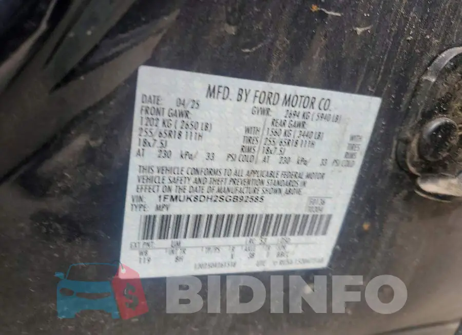 1FMUK8DH2SGB92585 Photo# 13