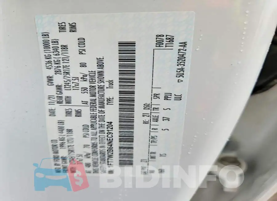 1FT7W2B64NEC91204 Photo# 12