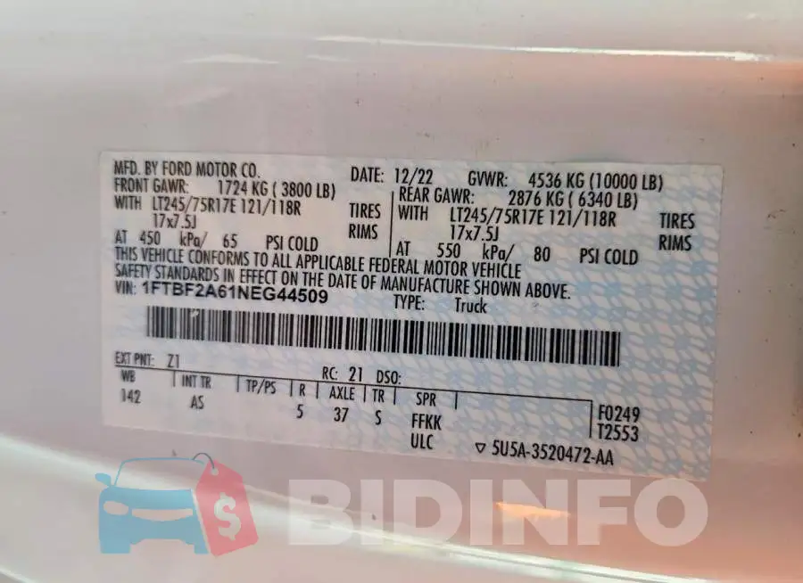 1FTBF2A61NEG44509 Photo# 12