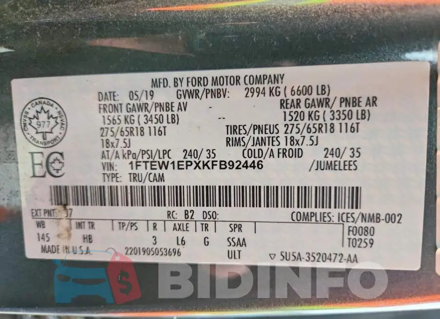 1FTEW1EPXKFB92446 Photo# 12