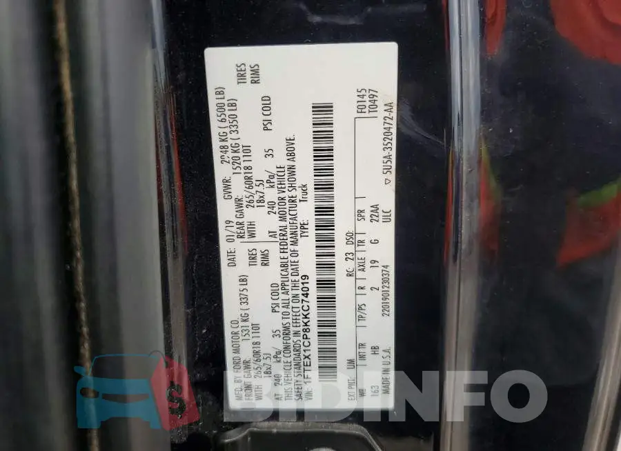 1FTEX1CP8KKC74019 Photo# 12