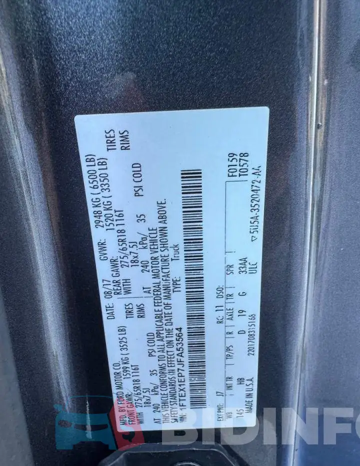1FTEX1EP7JFA53564 Photo# 11