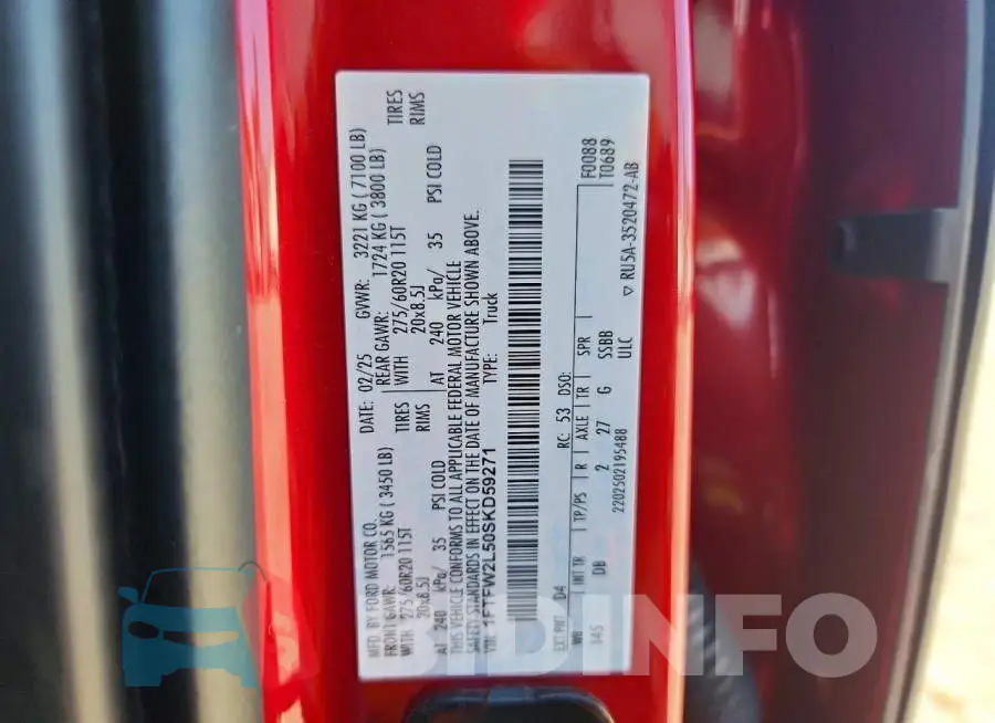 1FTFW2L50SKD59271 Photo# 13