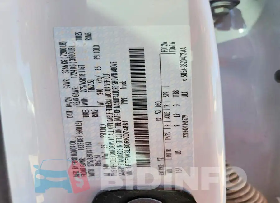 1FTFW3L80RKD74881 Photo# 13