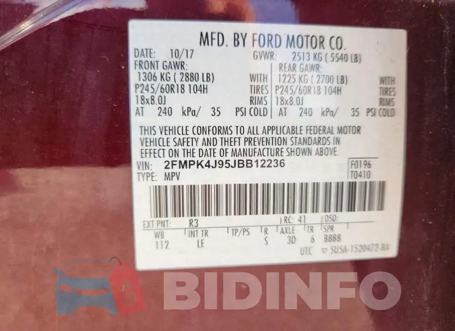 2FMPK4J95JBB12236 Photo# 13