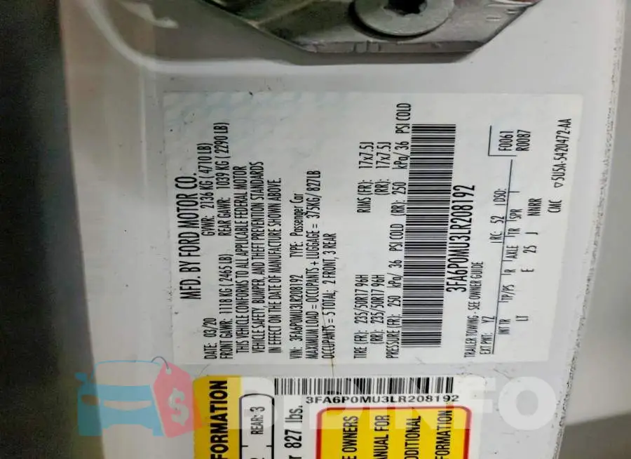 3FA6P0MU3LR208192 Photo# 13