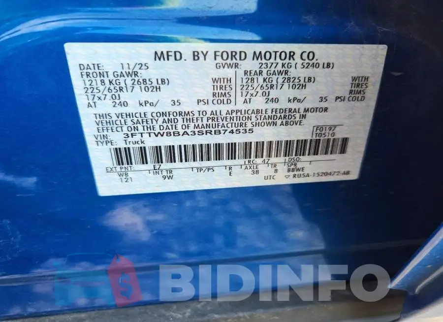 3FTTW8BA3SRB74535 Photo# 12