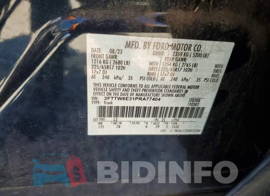 3FTTW8E31PRA77404 Photo# 12