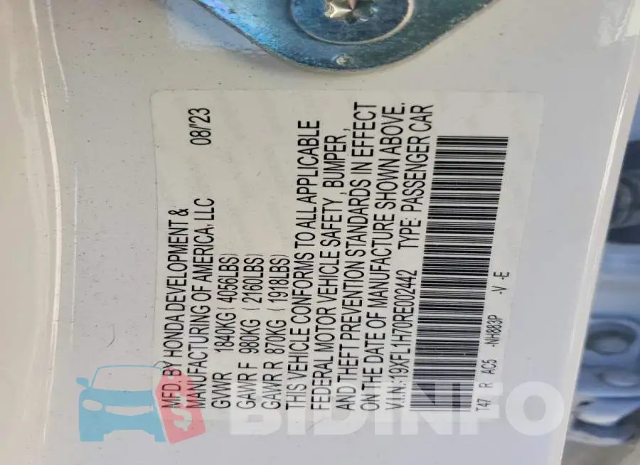 19XFL1H70RE002442 Photo# 12