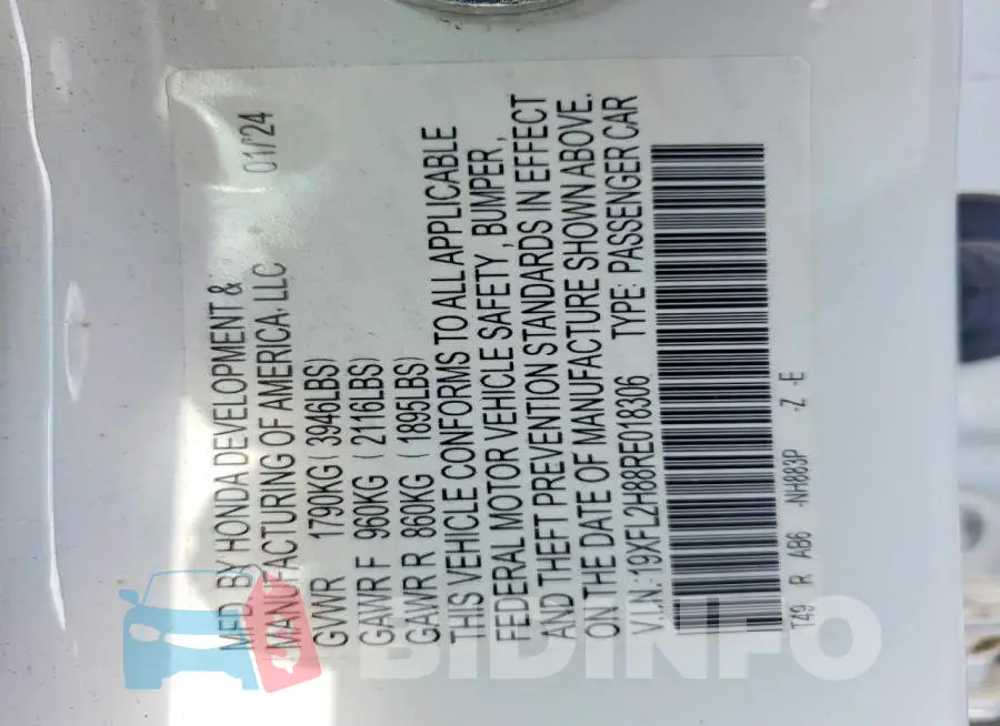 19XFL2H88RE018306 Photo# 12