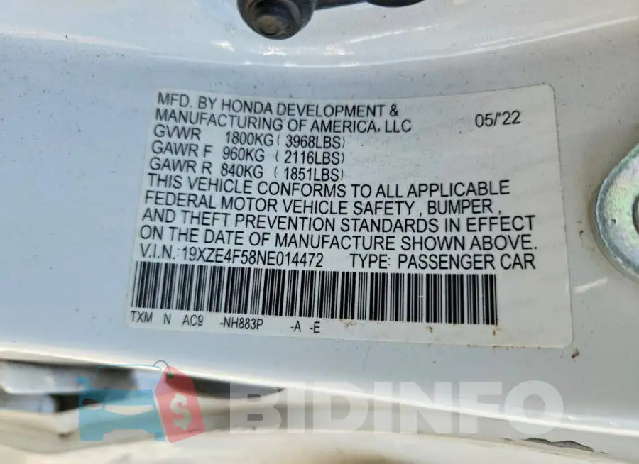 19XZE4F58NE014472 Photo# 12