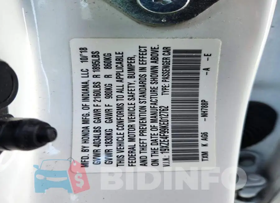 19XZE4F99KE012762 Photo# 12