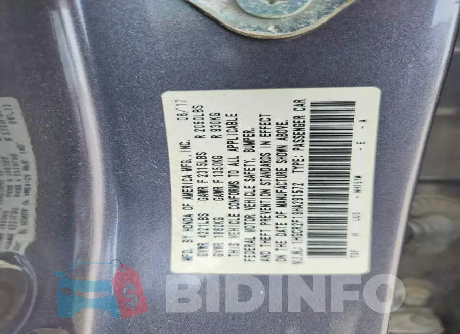1HGCR2F19HA291572 Photo# 12