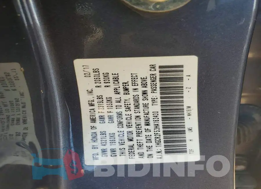 1HGCR2F53HA163430 Photo# 12