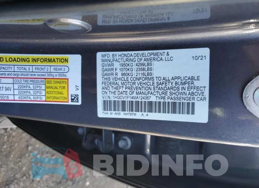 1HGCV1F14MA124357 Photo# 12