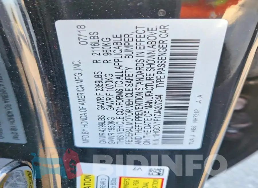 1HGCV1F17JA207244 Photo# 12