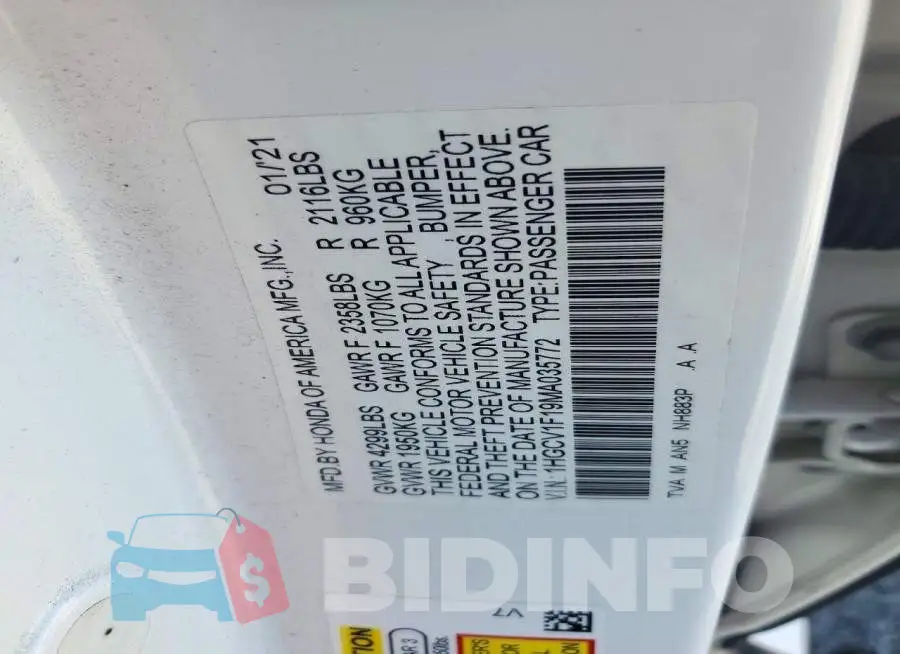 1HGCV1F19MA035772 Photo# 12