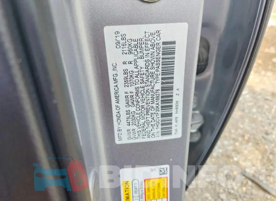 1HGCV1F30KA169276 Photo# 12