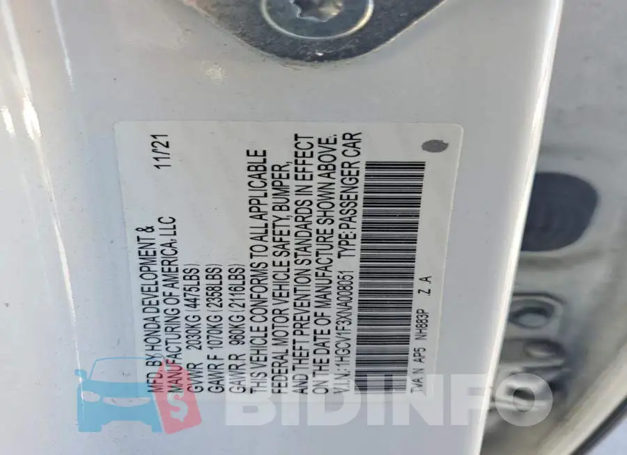 1HGCV1F3XNA008051 Photo# 12