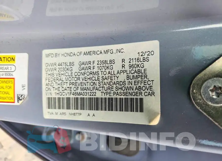 1HGCV1F46MA031222 Photo# 12