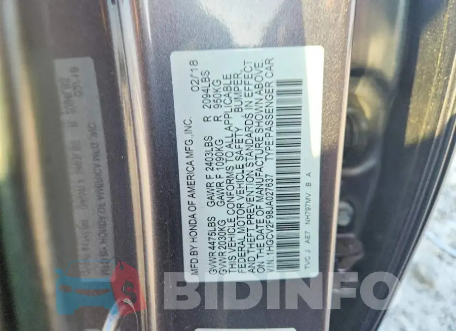 1HGCV2F98JA027637 Photo# 12