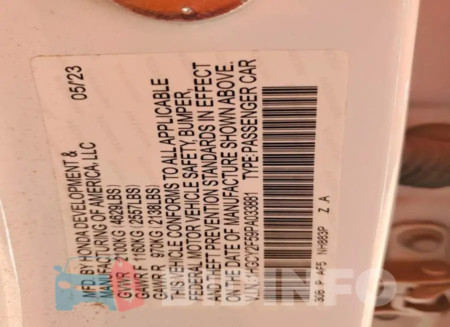 1HGCY2F59PA033881 Photo# 12