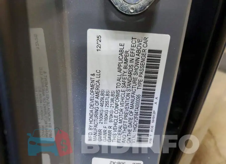 1HGCY2F84TA000095 Photo# 12