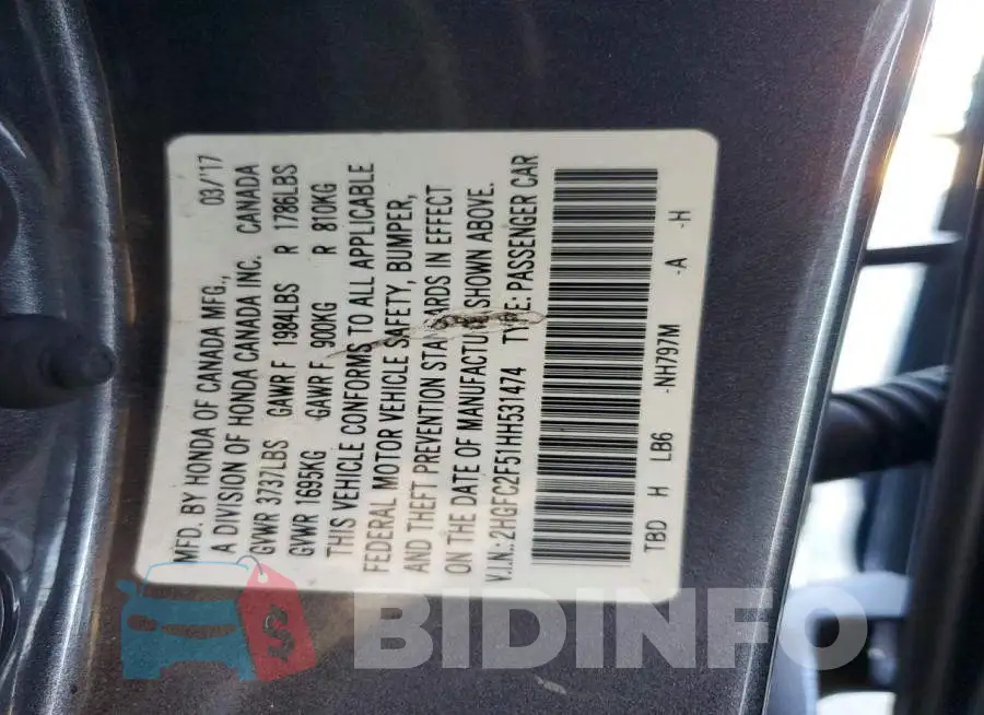 2HGFC2F51HH531474 Photo# 13
