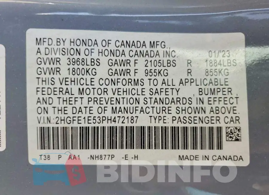 2HGFE1E53PH472187 Photo# 12