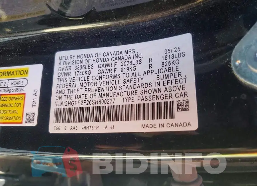 2HGFE2F26SH600277 Photo# 12