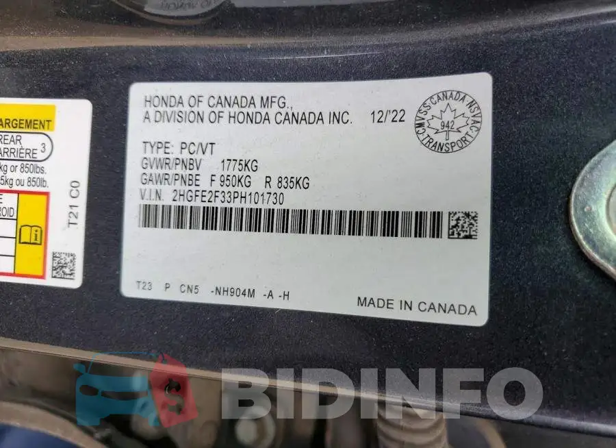 2HGFE2F33PH101730 Photo# 12