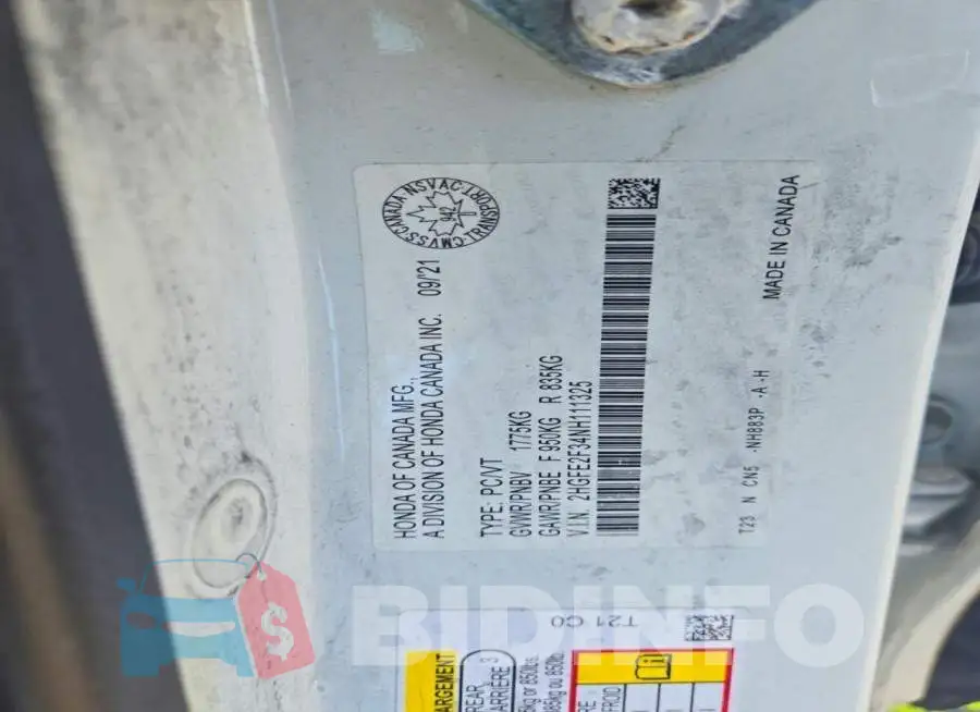 2HGFE2F34NH111325 Photo# 12