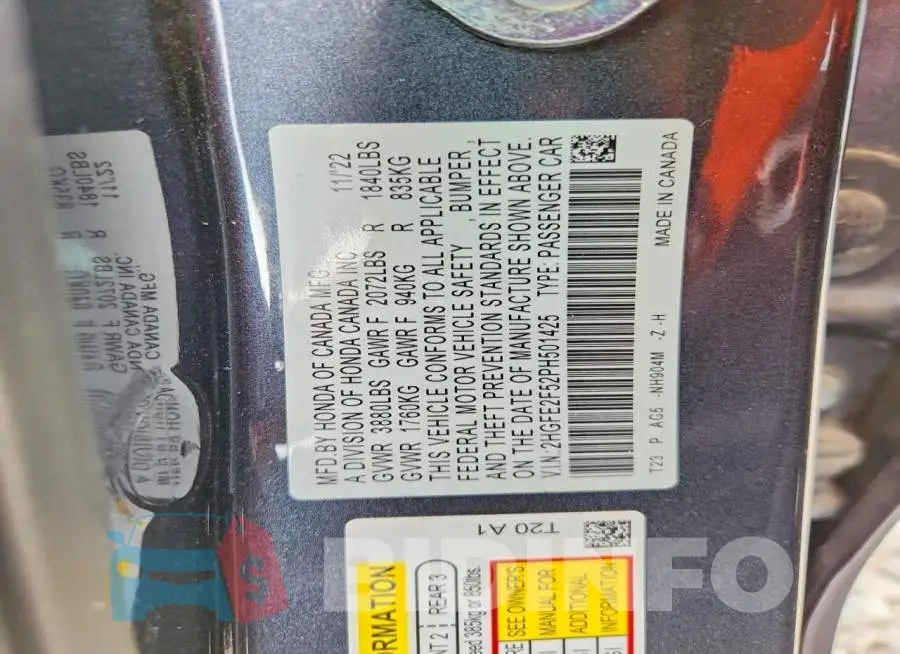 2HGFE2F52PH501425 Photo# 12