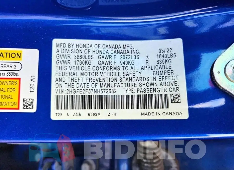2HGFE2F57NH572682 Photo# 12