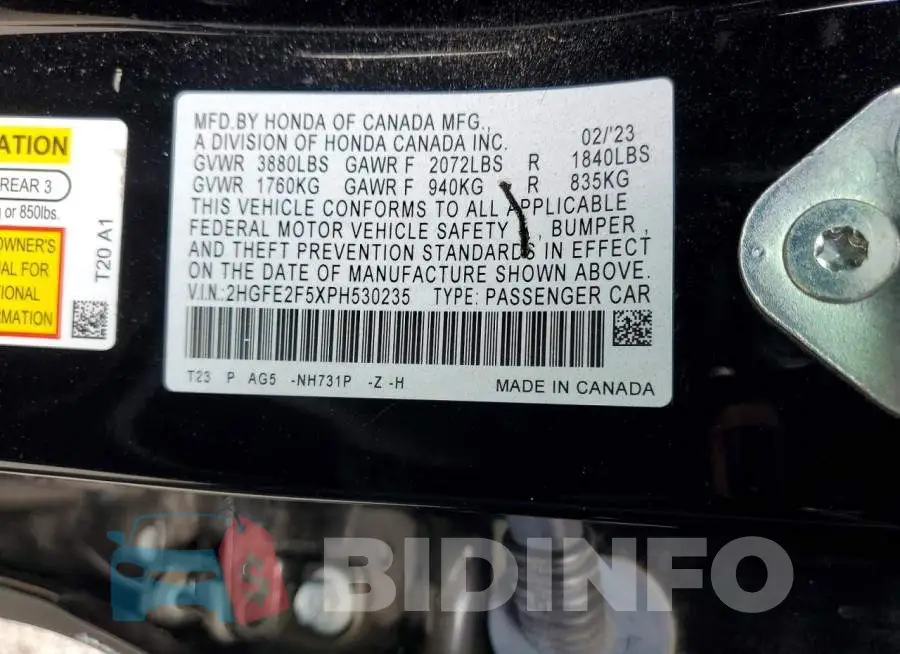2HGFE2F5XPH530235 Photo# 12