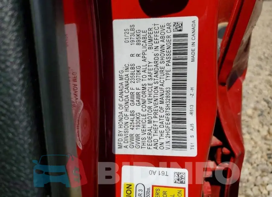 2HGFE4F87SH328063 Photo# 12