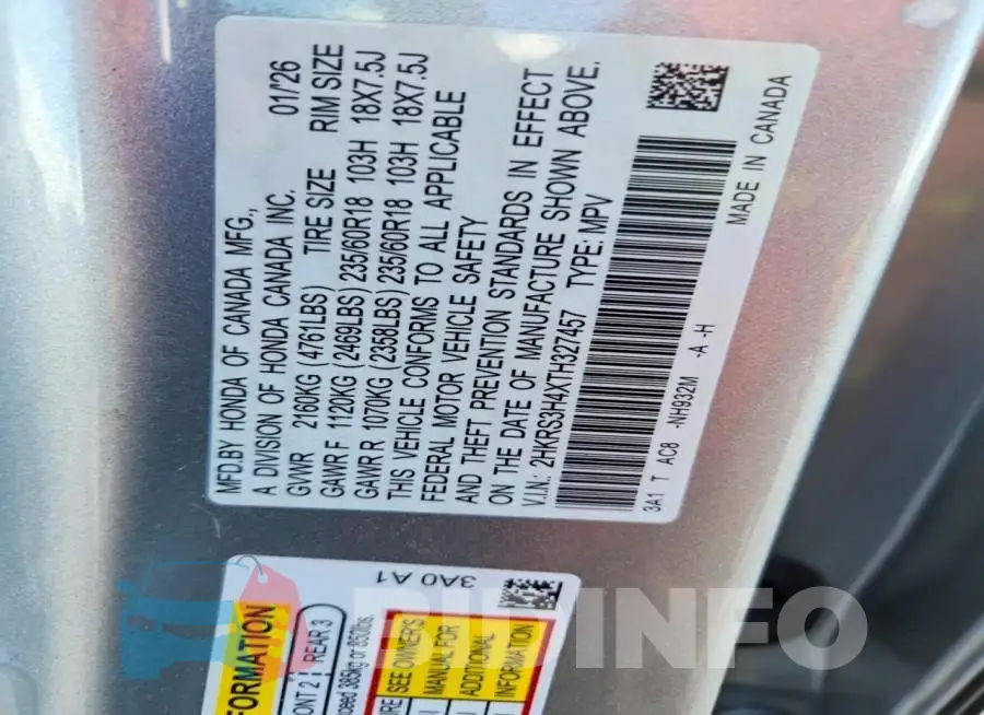 2HKRS3H4XTH327457 Photo# 14